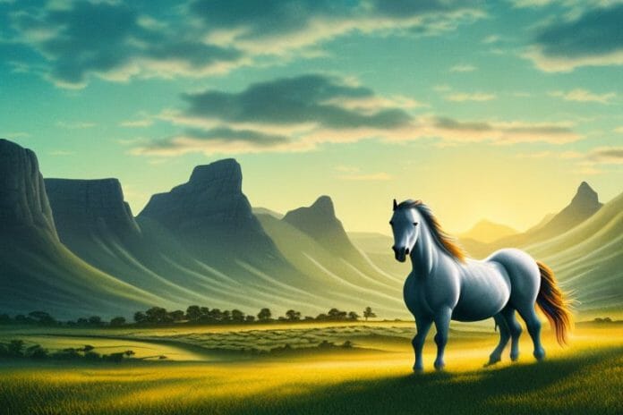 A fjord horse in a rural landscape