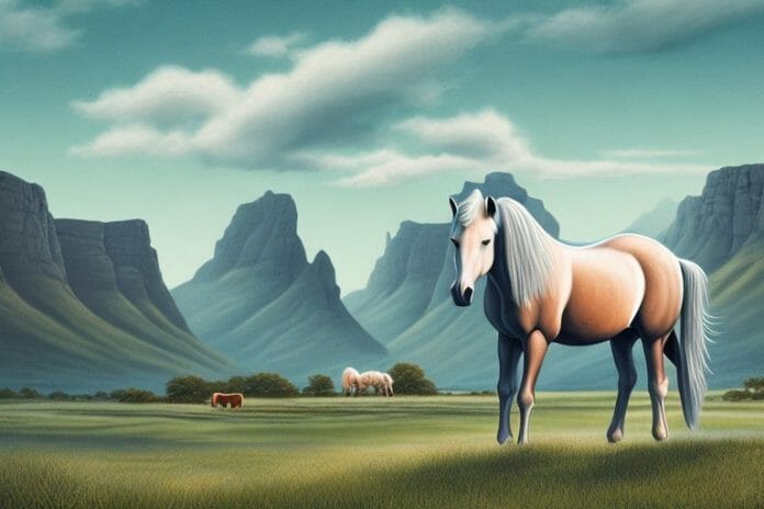 A fjord horse in a rural setting in brits