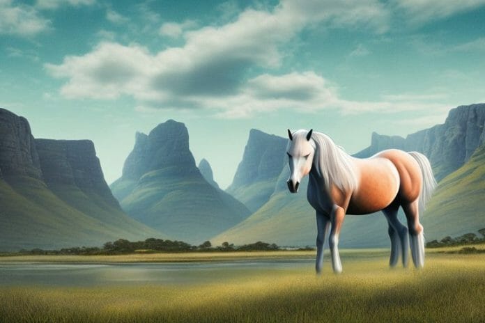 A fjord horse in a rural landscape in mogwase
