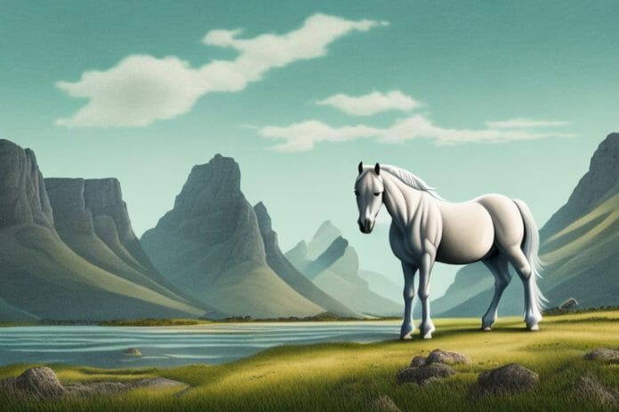 A fjord horse in a rural landscape in george