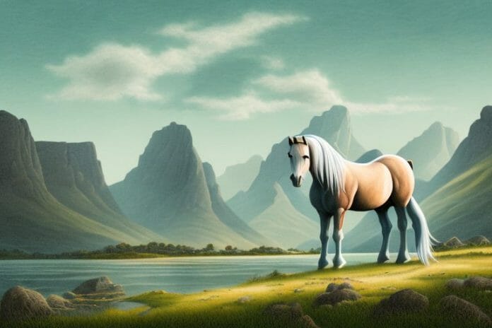 A fjord horse in a rural landscape in worcester
