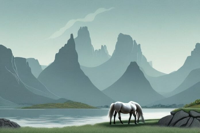 A fjord horse in a landscape of paarl