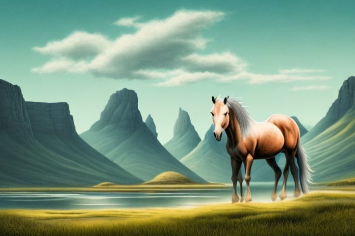A fjord horse in a rural landscape