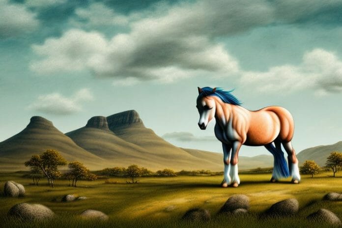 A connemara pony horse in a rural landscape in harrismith