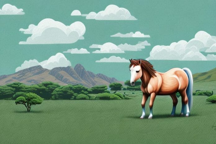 A connemara pony in a rural landscape in midrand