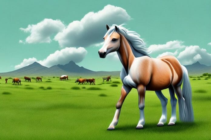 A connemara pony horse in a grassy landscape in limpopo