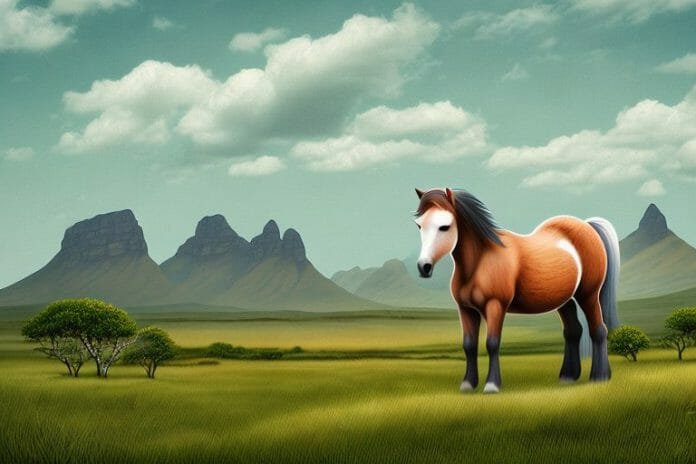 A connemara pony in a rural landscape in mpumalanga