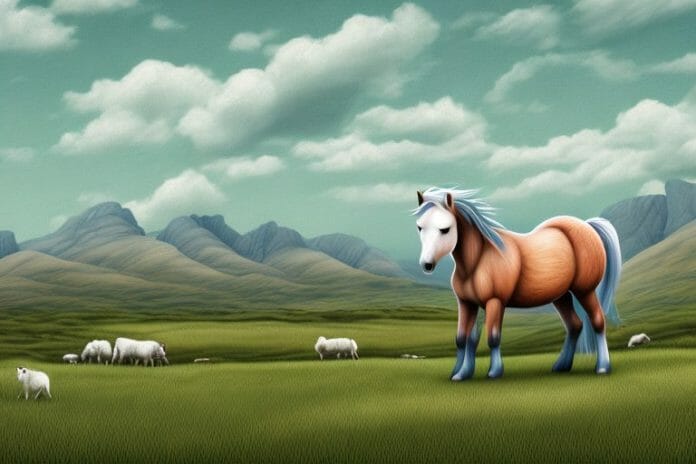 A connemara pony in a rural landscape in hazyview