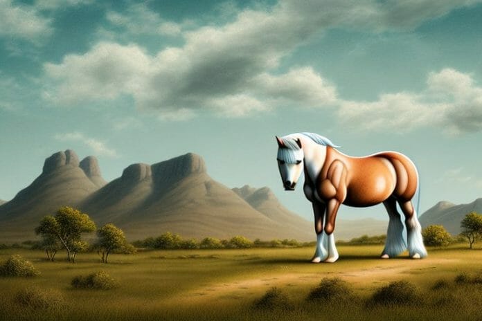 A connemara pony horse in a rural landscape in kimberley