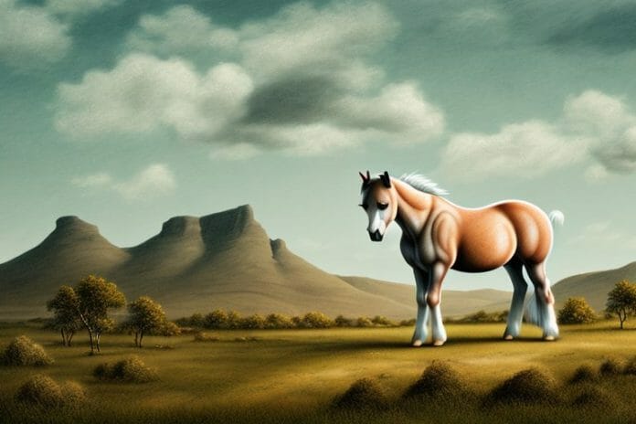 A connemara pony horse in a rural landscape in calvinia