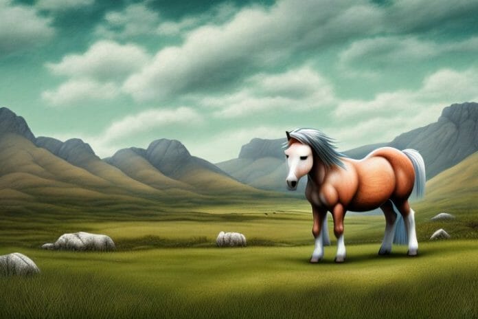 A connemara pony in a rural landscape in prieska