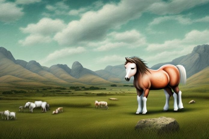 A connemara pony in a rural landscape in lichtenburg