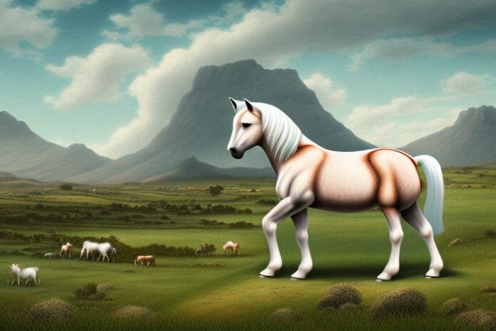 A connemara pony horse in a rural landscape in worcester