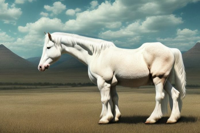 An american cream draft horse in a rural south african landscape