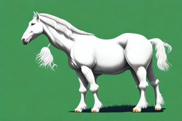 A majestic american cream draft horse in a lush