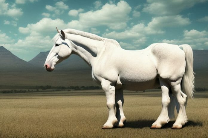An american cream draft horse in a rural south african landscape