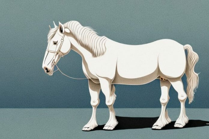 A cream-colored draft horse in a rural setting in margate