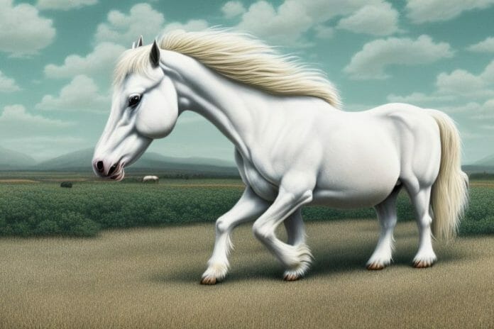 A cream-colored draft horse in a rural south african landscape