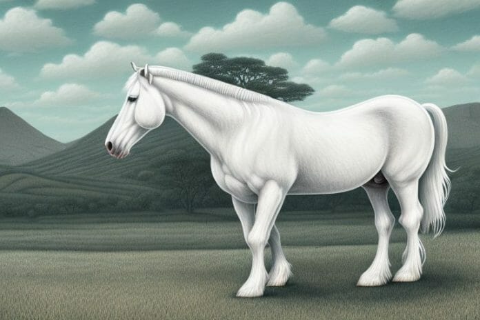 A cream draft horse in a rural south african landscape