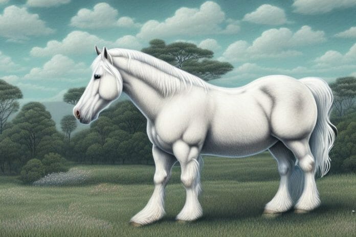 A cream draft horse in a rural landscape in bloemfontein