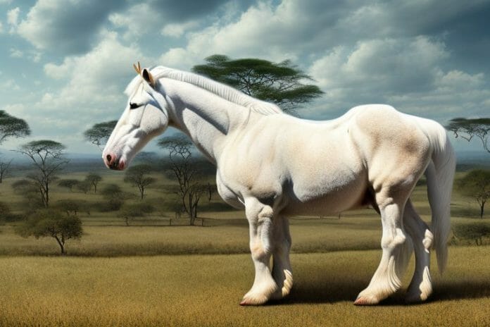 An american cream draft horse in a rural landscape in limpopo