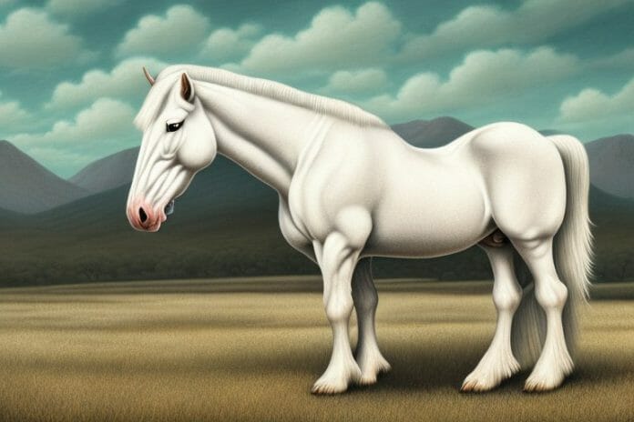 An american cream draft horse in a rural south african landscape