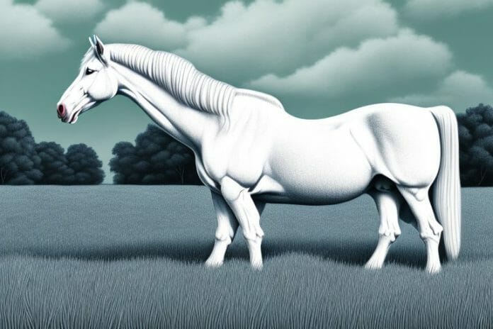 A majestic american cream draft horse in a field in ermelo