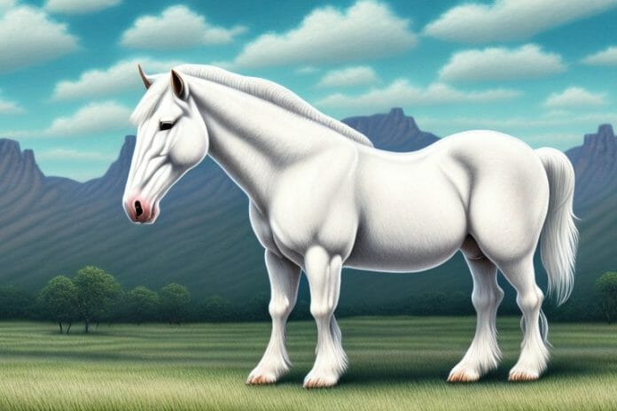 A beautiful american cream draft horse in a picturesque south african landscape