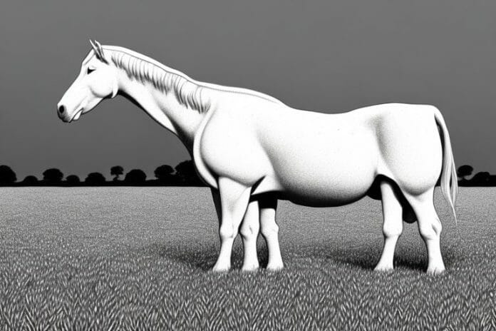 A white american cream draft horse standing in a field in hartswater
