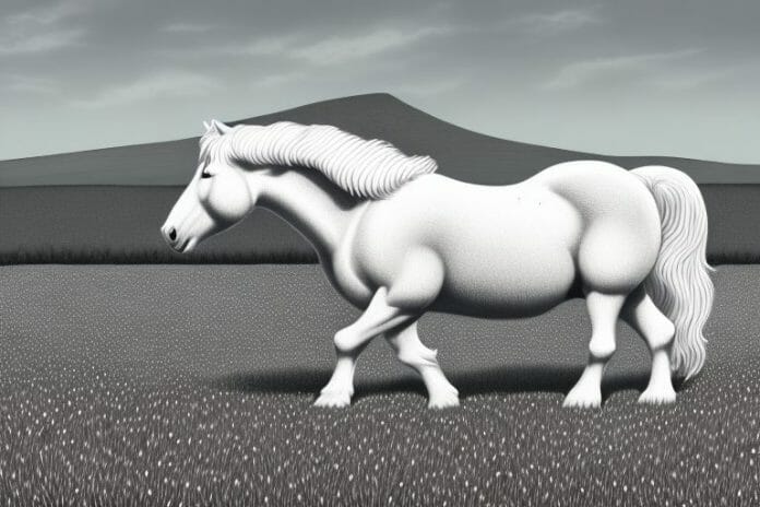 A cream draft horse in a field in calvinia