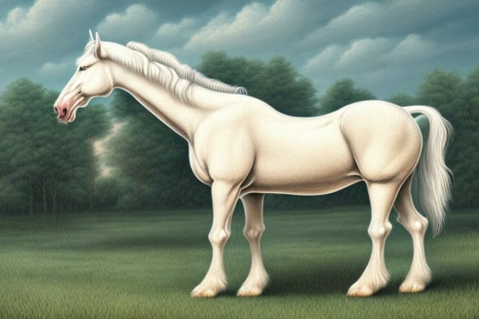 A majestic american cream draft horse in a rural setting in rustenburg