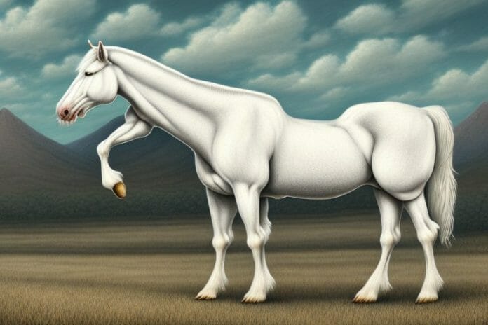 An american cream draft horse in a rural south african landscape