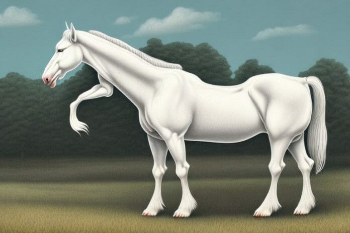 An american cream draft horse in a rural setting in stilfontein