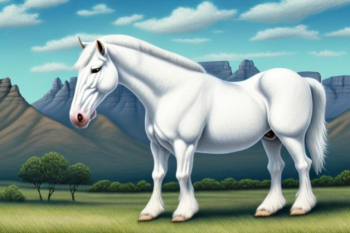 An american cream draft horse in a scenic landscape in cape town