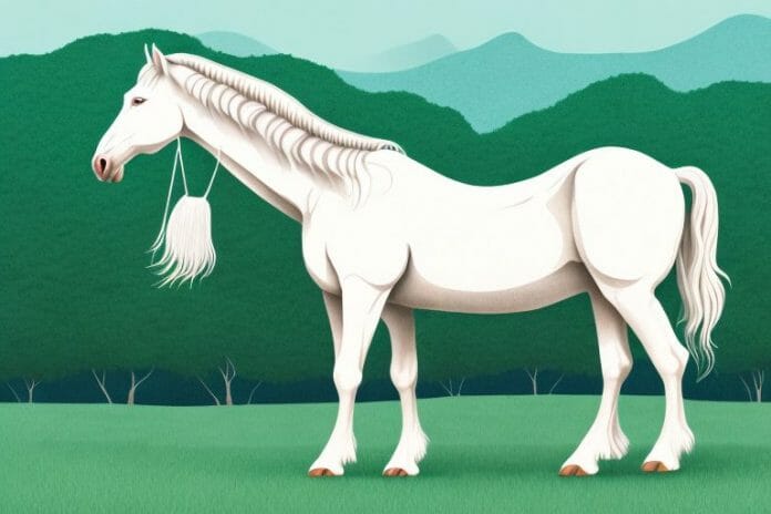 A majestic american cream draft horse grazing in a lush south african landscape
