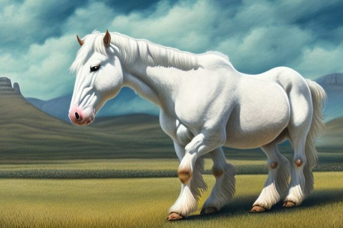 An american cream draft horse in a scenic rural landscape in simon's town