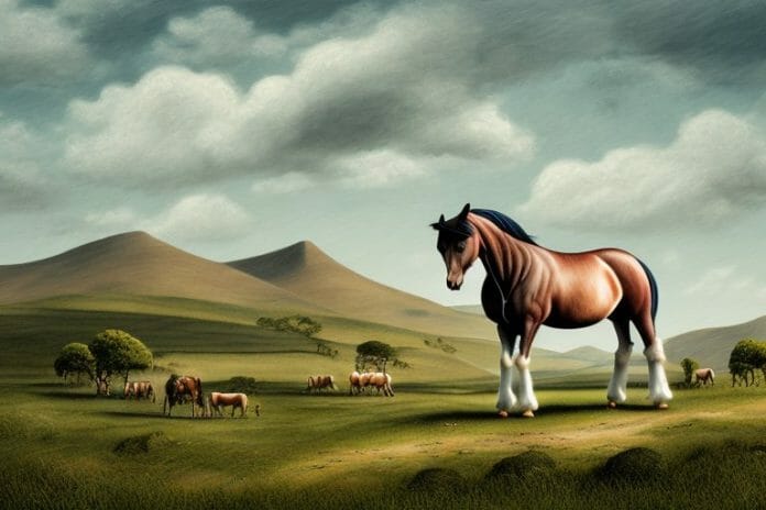 An irish draught horse in a rural landscape in eastern cape