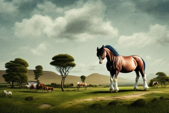 An irish draught horse in a rural landscape in mthatha