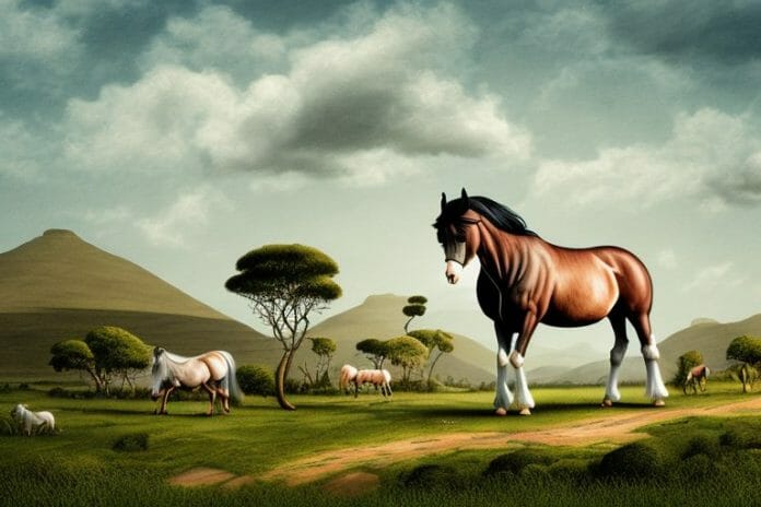 An irish draught horse in a rural landscape in kwa zulu natal