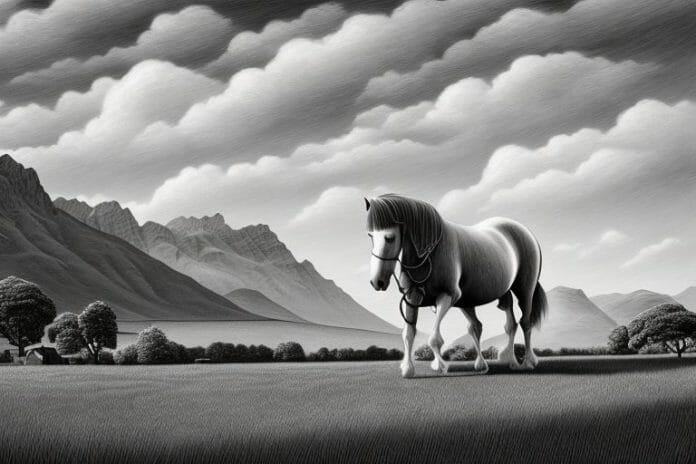 An irish draught horse in a rural landscape in queenstown