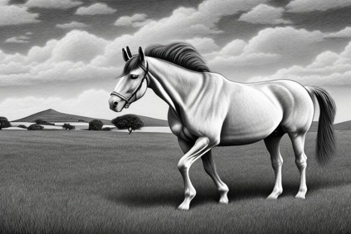 An irish draught horse in a rural south african landscape