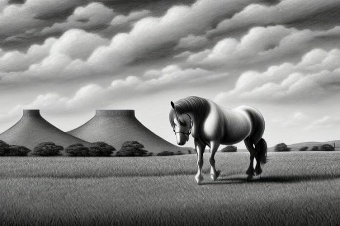 An irish draught horse in a rural south african landscape