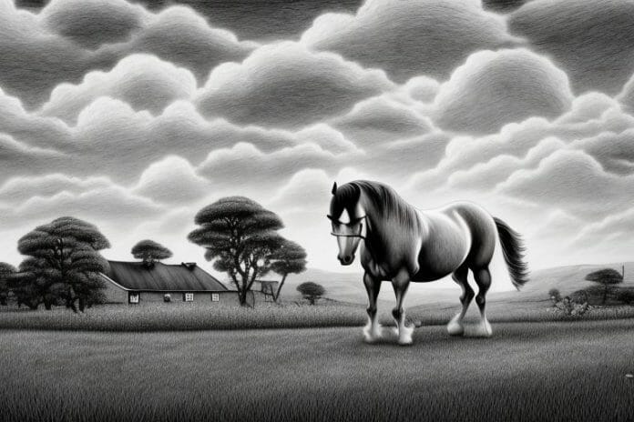 An irish draught horse in a rural landscape in midrand