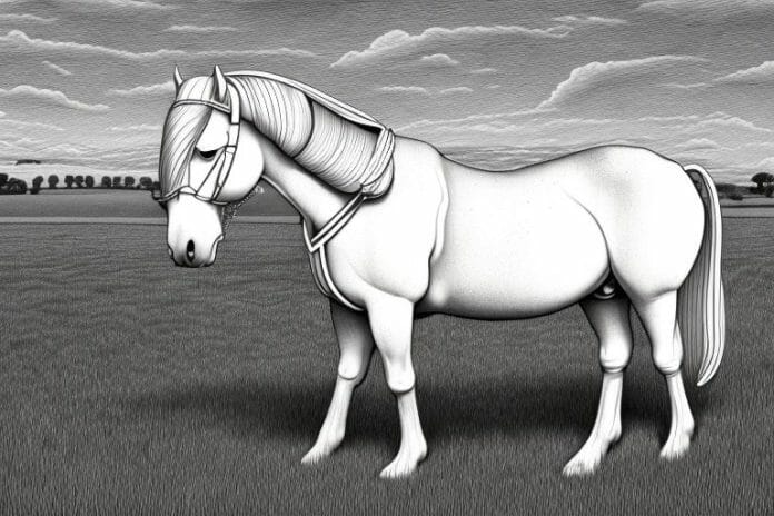 An irish draught horse in a field in kempton park