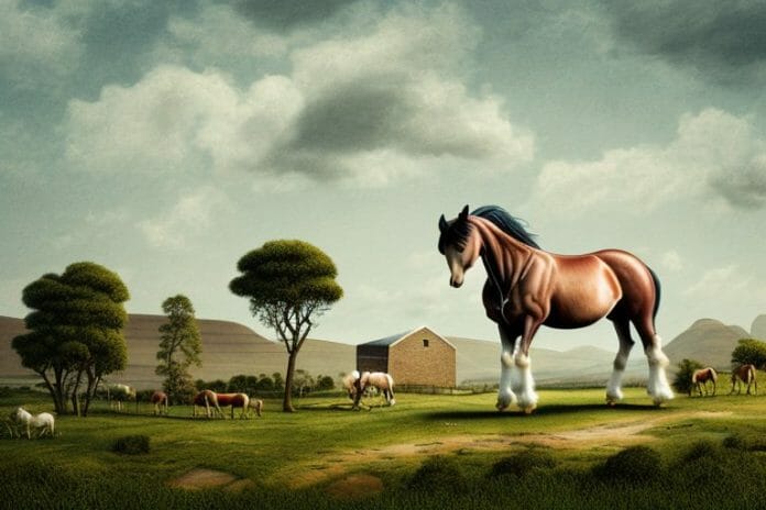 An irish draught horse in a rural landscape in modimolle