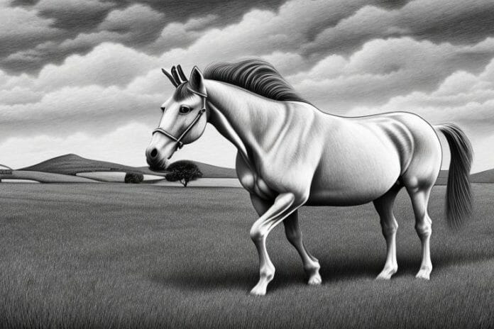 An irish draught horse in a rural south african landscape