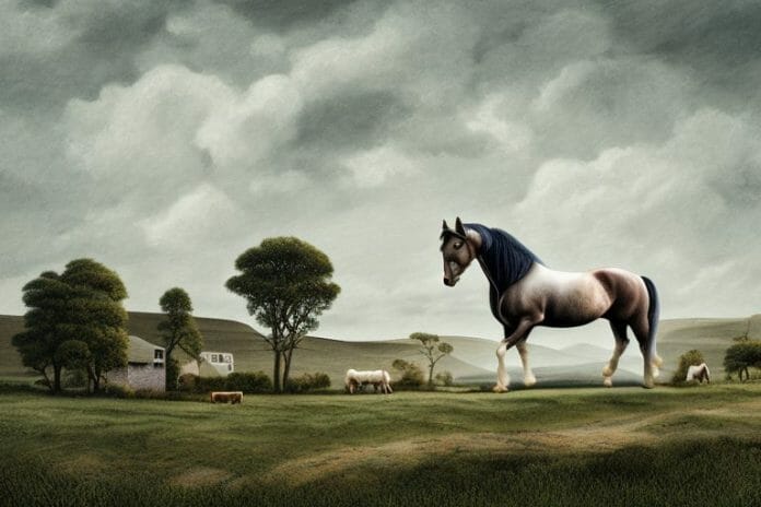 An irish draught horse in a rural landscape in ermelo
