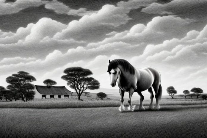 An irish draught horse in a rural landscape in upington