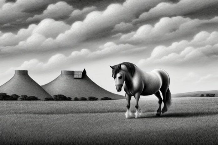An irish draught horse in a rural south african landscape