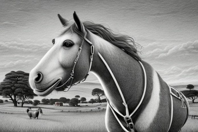 An irish draught horse in a rural setting in de aar